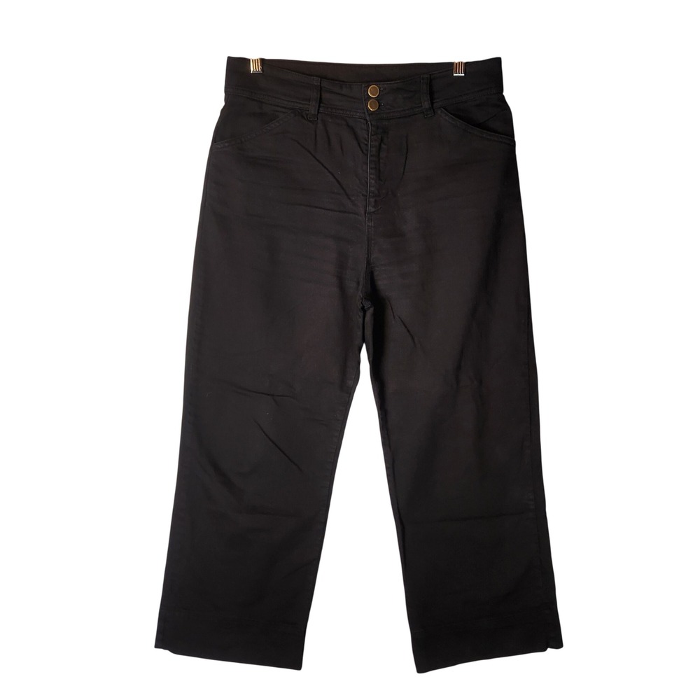 Wrap London Jeans Women's 10 Black Wide Leg Crop High Rise